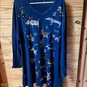 Blue Dog Print Long Sleeve Dress